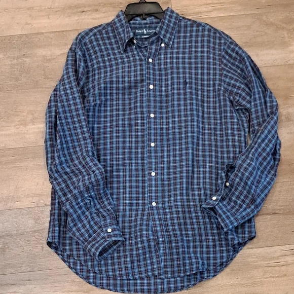 Ralph Lauren Men's Casual Blue and Brown Plaid Shirt - Picture 4 of 4